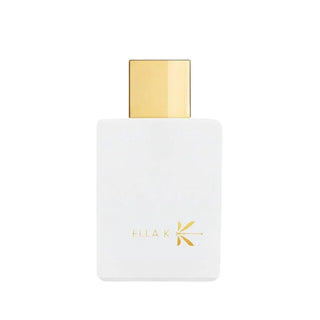 Botella elegante de Musc K de Ella K, con un diseño blanco minimalista y un tapón dorado, destacando la sofisticada fragancia.